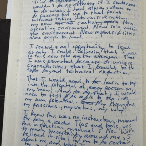 Coach Brandon Jenkins writes about the process he went through with Blueprint. His journal entry is pictured.