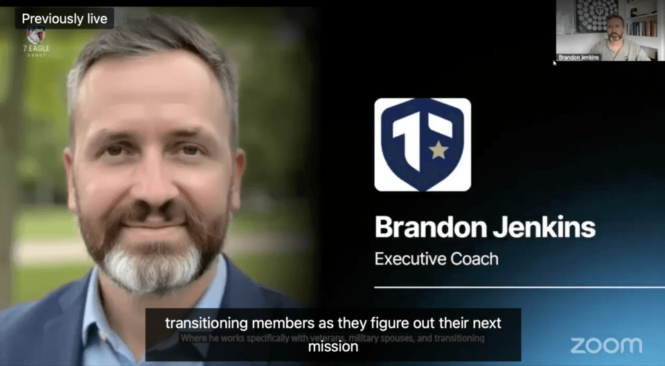 Coach Brandon Jenkins speaks to transitioning service members through 7 Eagle Academy.